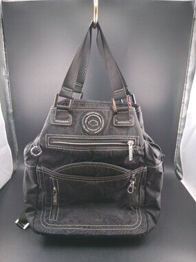 Harley-Davidson Black Canvas Backpack With Multiple Pockets & White Stitching